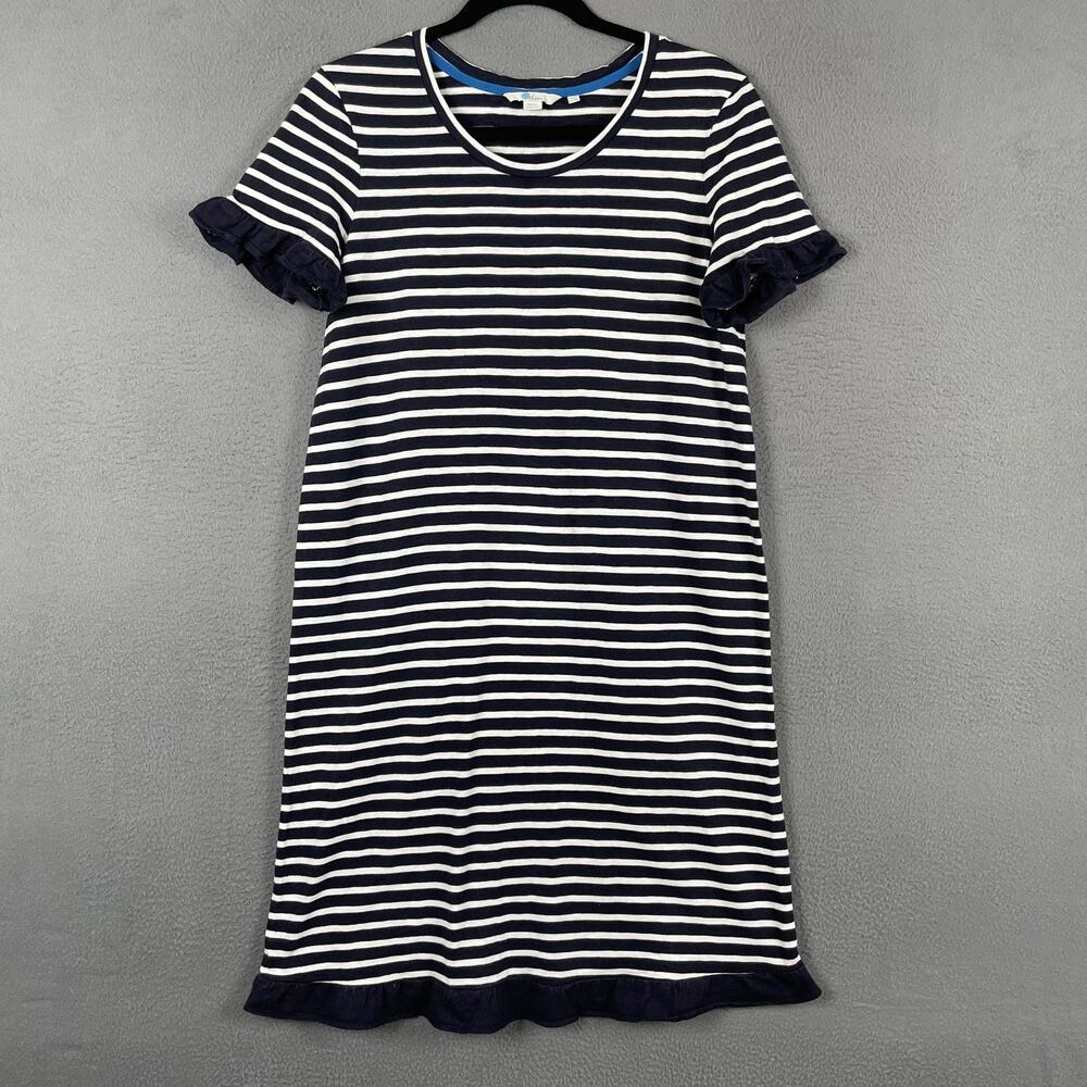 Boden Dress Womens 8 Navy White Striped Ruffle Sleeve 100% Cotton Casual Midi